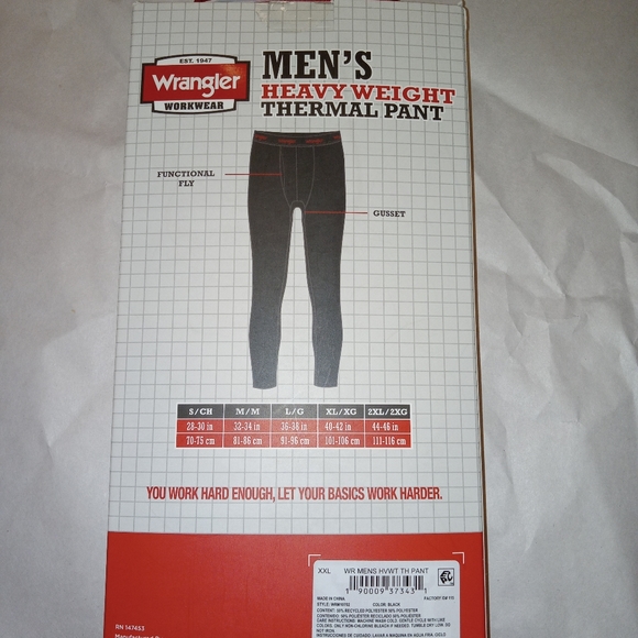 Wrangler Heavy Weight Thermal Pant Underwear Black 2XL - Picture 2 of 3